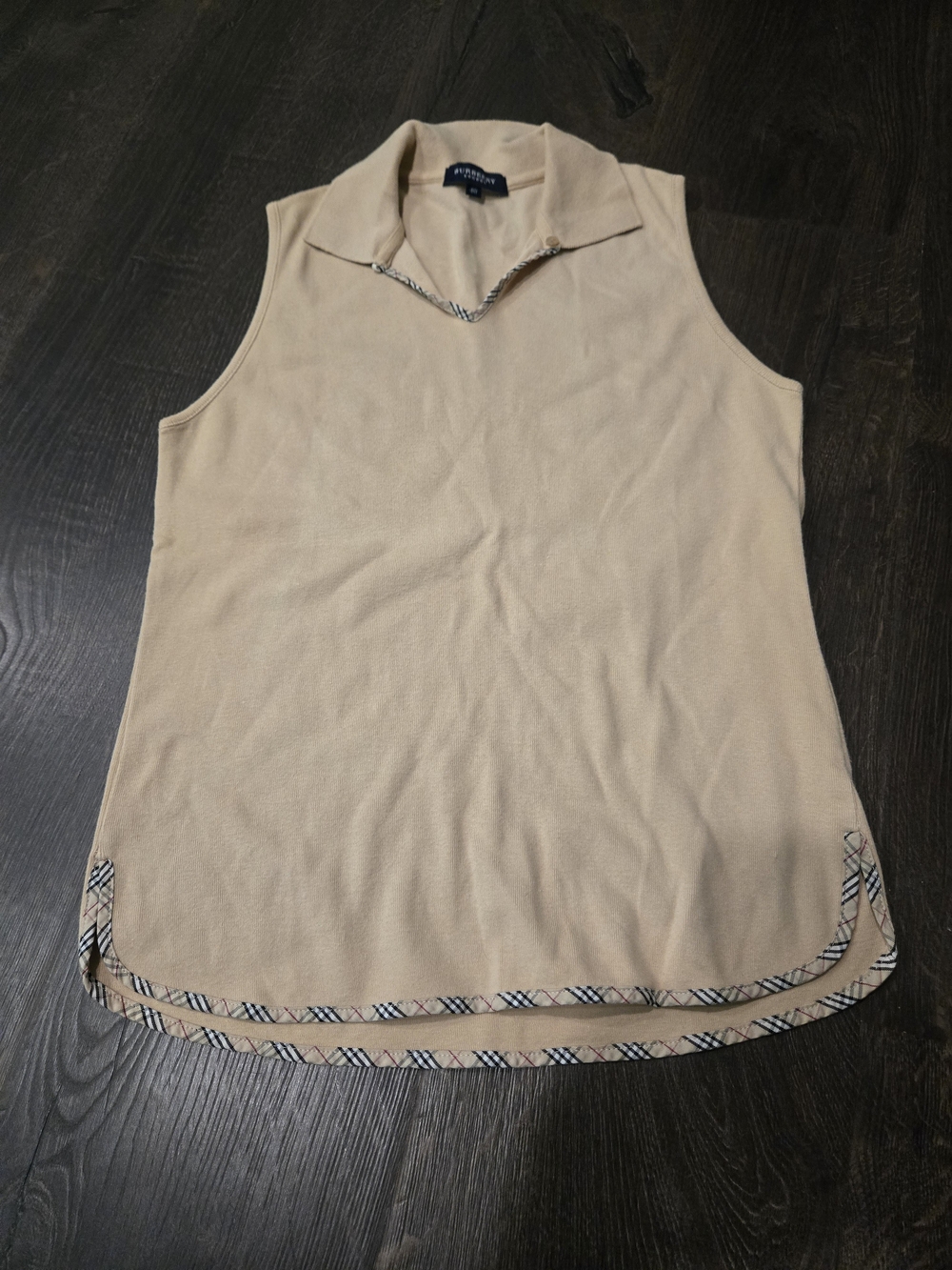 Vintage Burberry London Sleeveless Polo Top Tan